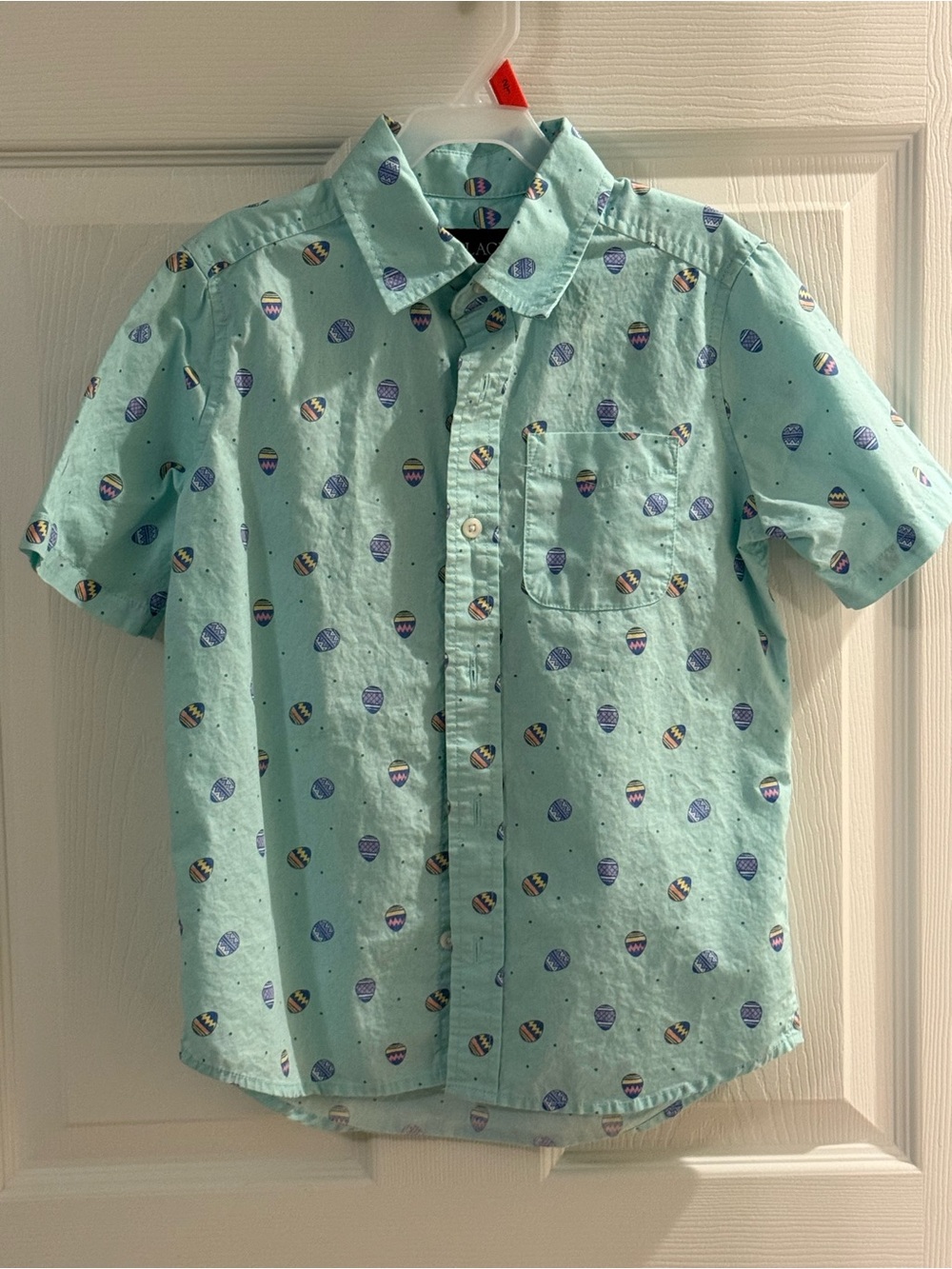 The Children’s Place Boys Easter Egg Button Up Shirt Size 7/8 Blue Cotton